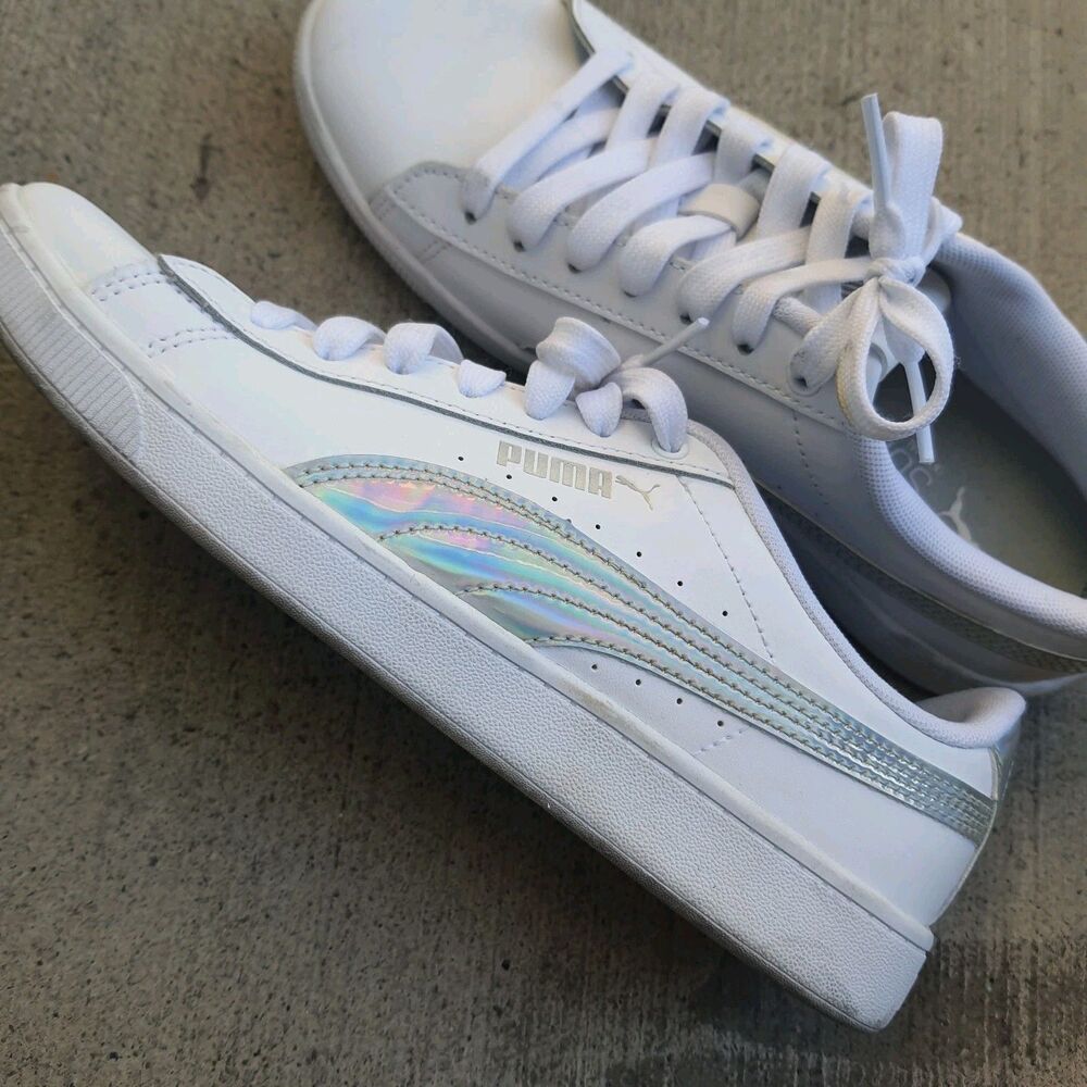 PUMA Vikky V3 Twinkle Lace Up Childrens 5.5 Youth Girls White Sneakers Shoes